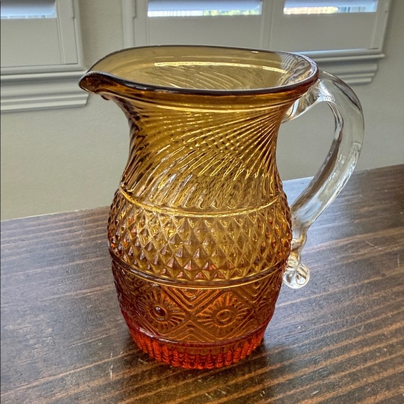 Other - Amber Glass Pitcher with Clear Handle - Textured Serveware